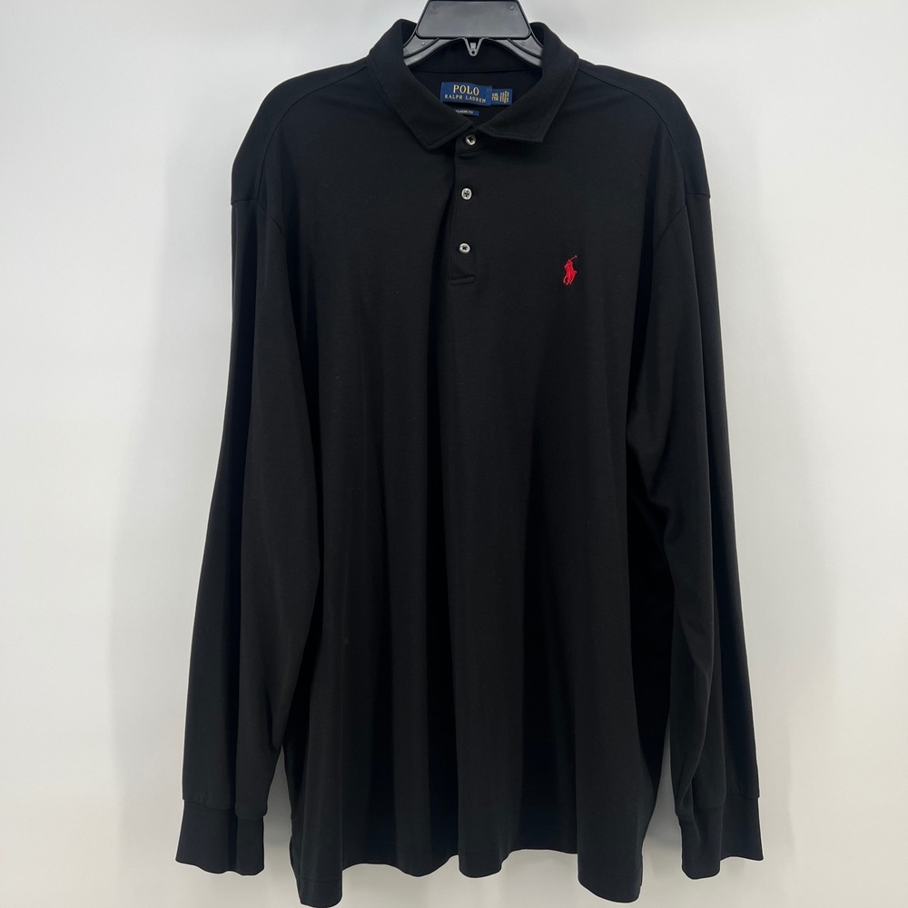Polo Ralph Lauren Mens XXL Black Long Sleeve Polo Shirt Red Pony Classic Fit - Picture 2 of 9